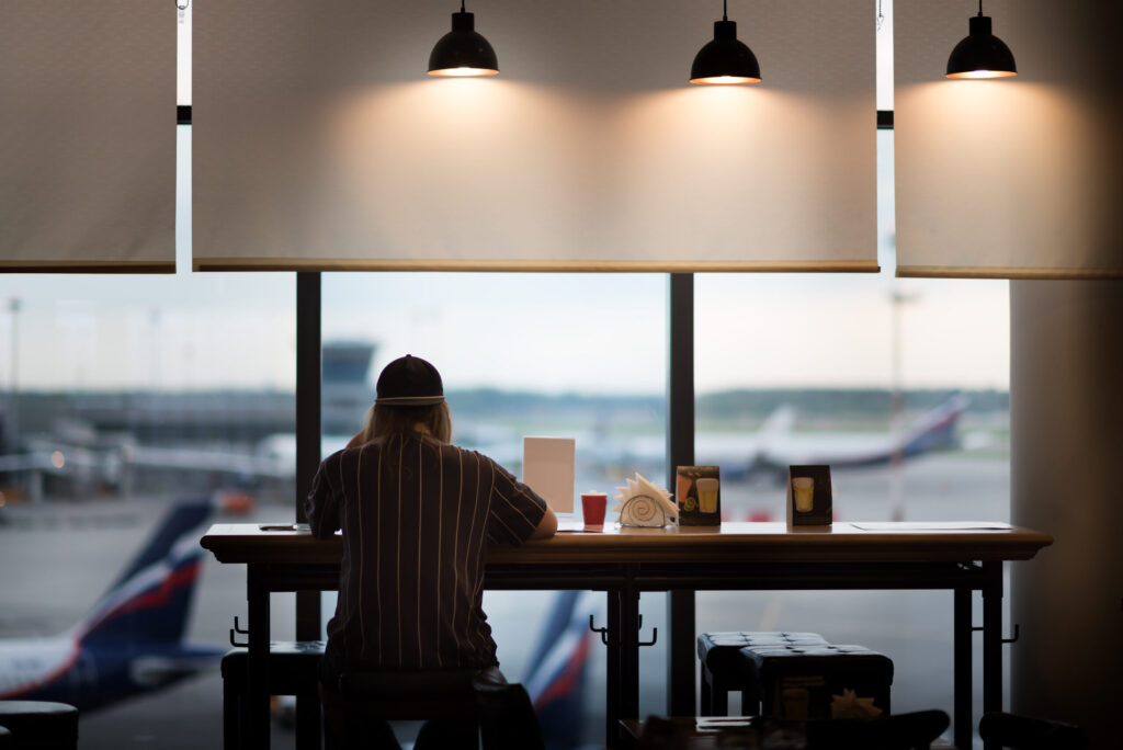 The cafe in a airport in the morning