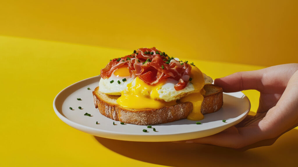 Breakfast eggs benedict eggs fried eggs bacon cheese junkie